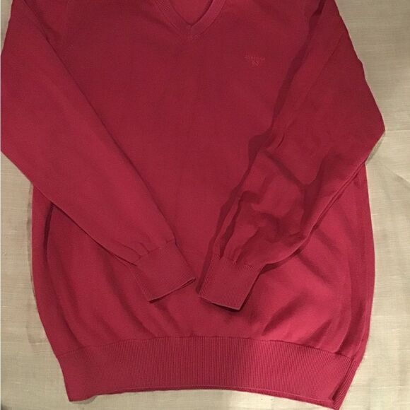 BARBOUR MEN’S 100% PIMA COTTON RED V- NECK SWEATER M - Picture 10 of 11